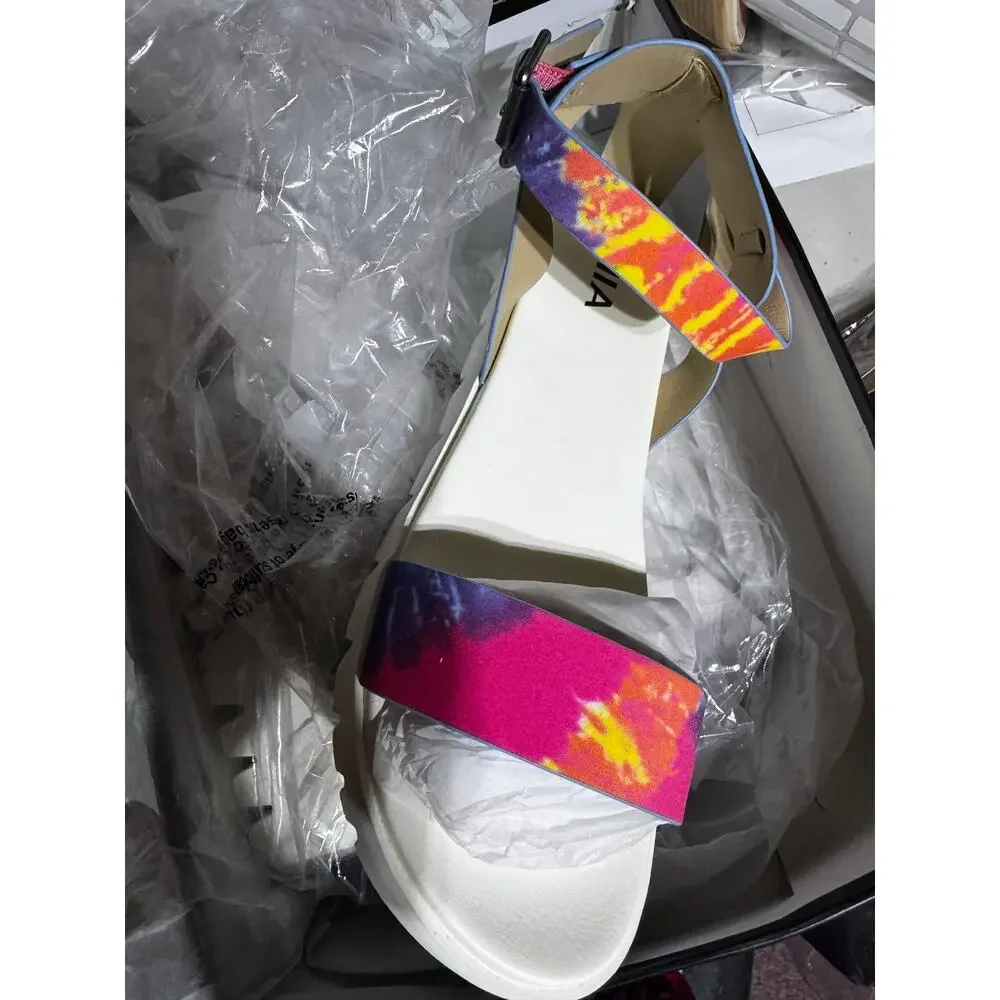 MIA Mady Platform Sandals White Tie Dye Lug Sole Ankle Strap Women Size 10 NWB